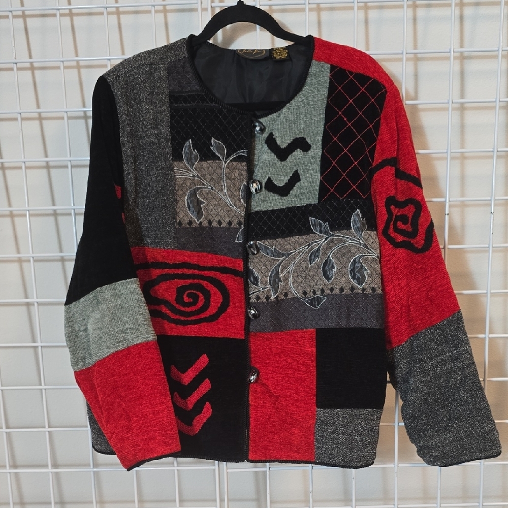 Julia Kim Vintage Retro Quilted Patchwork‎ Blazer Size XL